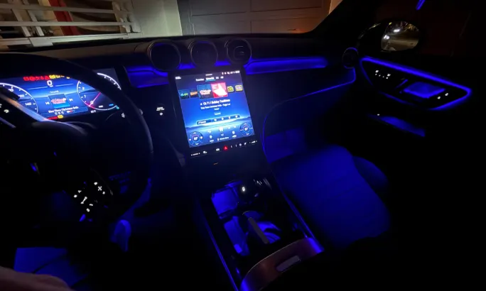 Interior of Mercedes GLC at night