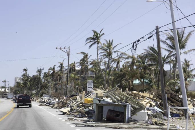 Hurricane damage and debris in the Florida Keys after a powerful storm