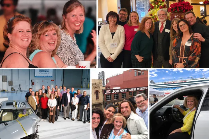 Collage highlighting Automotive Fleet Hall of Fame inductee Lee Miller throughout his career, including industry events, safety meetings, and gatherings with fleet colleagues.