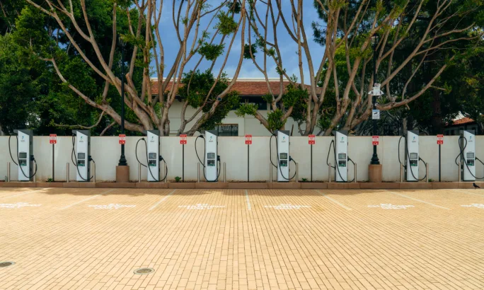 A row of chargers at the downtown Santa Barbara charging center.