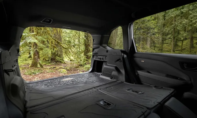 2026 Subaru Forester Wilderness interior cargo space with seats folded down.