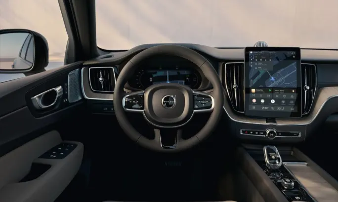 Interior front-cabin shot of a 2026 Volvo XC60.