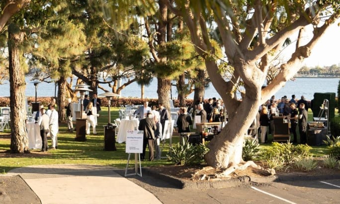 Hotel lawn overlooking San Diego Bay.