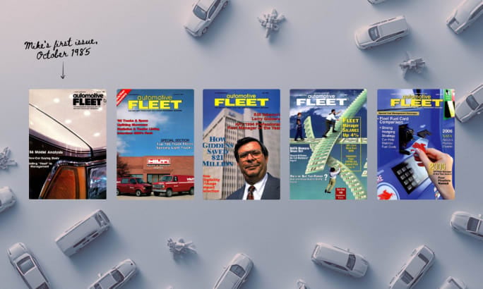 A photo collage of Automotive Fleet magazine covers.