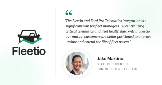 A light green and white graphic with a quote from Fleetio Vice President of Partnerships Jack Martino.
