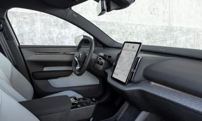 The front cabin interior of a 2025 Volvo EX30. 