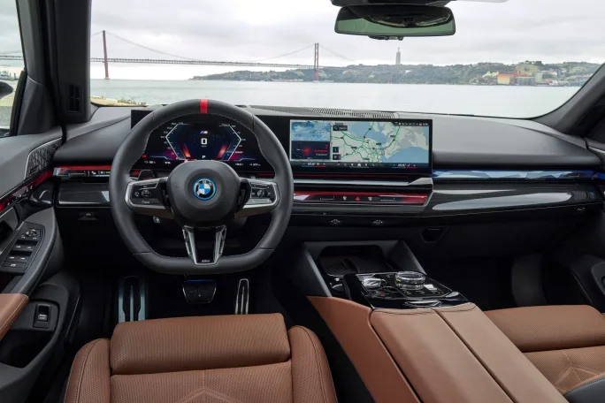 Interior of BMW i5 electric sedan.