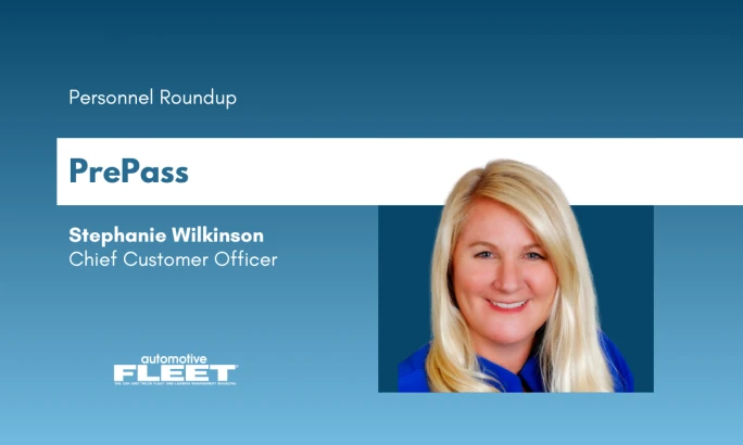 Portrait of Stephanie Wilkinson, Chief Customer Officer at PrePass, smiling with blonde hair and a blue top against a blue background.