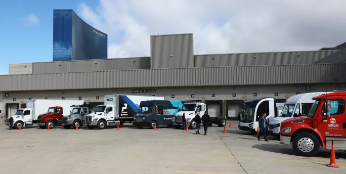 Ride and drive vehicles set up at Work Truck Week 2025