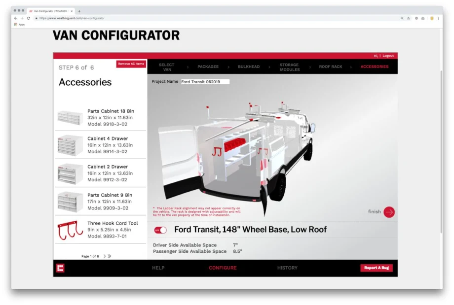 Custom Van Configurator for Ford Transit, Transit Connect