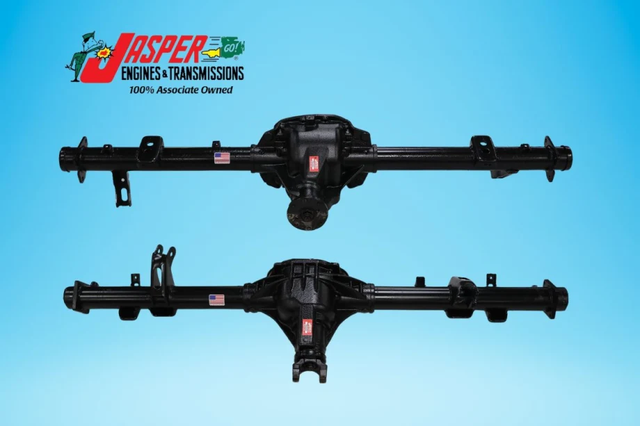 Two truck differentials are shown against a blue background with company logo for Jasper Engines & Transmissions.