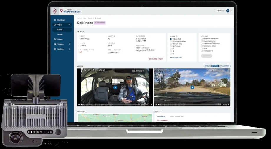 Image of laptop screen showing views from two dash cams.