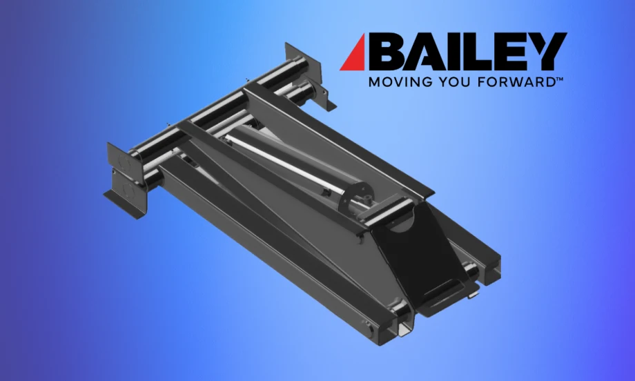 black scissor lift on a blue background and Baily logo.