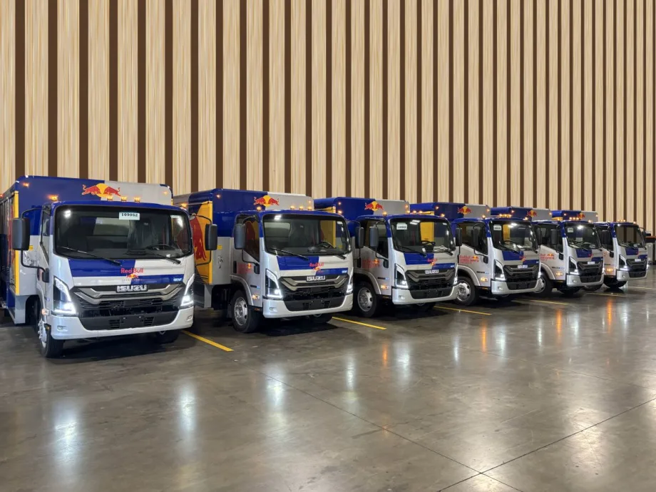 Red Bull's Fleet of Isuzu NRR-EVs.