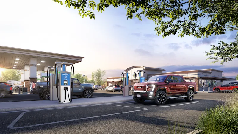 Artist's rendering of an EV charging station.