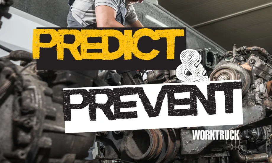 A mechanic works on an engine with bold text reading “Predict & Prevent,” highlighting how predictive maintenance reduced downtime and caught issues before failures.