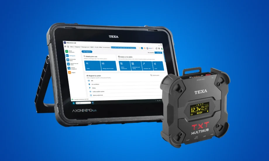 Tablet showing vehicle diagnostic software.