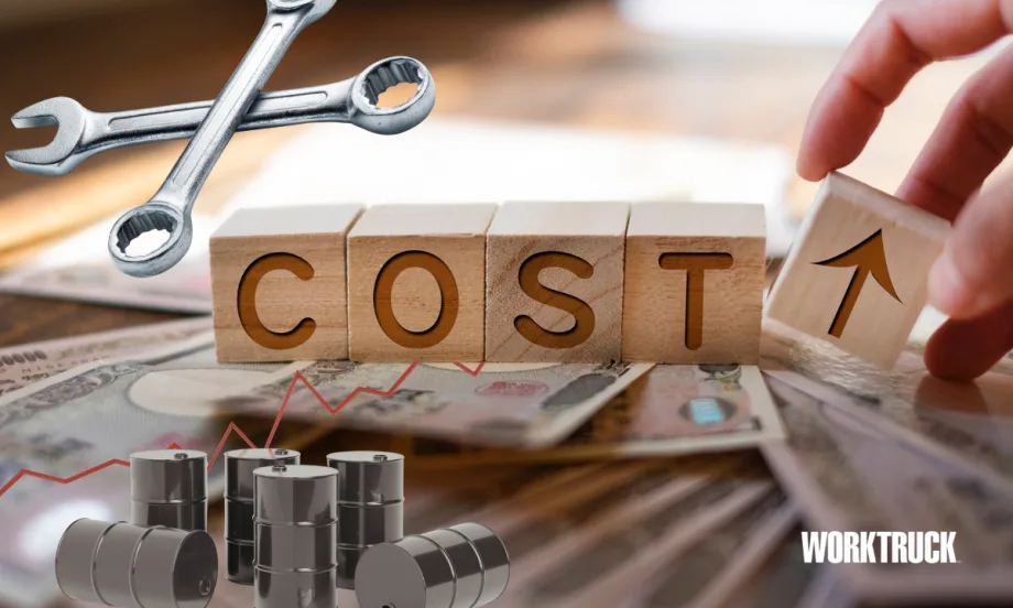 Blocks that say costs with wrenches and oil cans showing increasing costs in fleets.