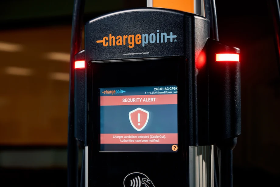 ChargePoint charger with security alert notice
