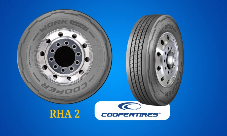 Two Cooper tires against a blue background.