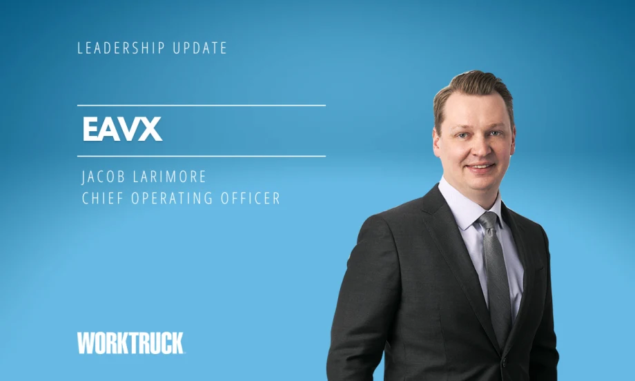 Man in business attire against a white background with company name, EAVX, in white headline and man's name and title also in white.