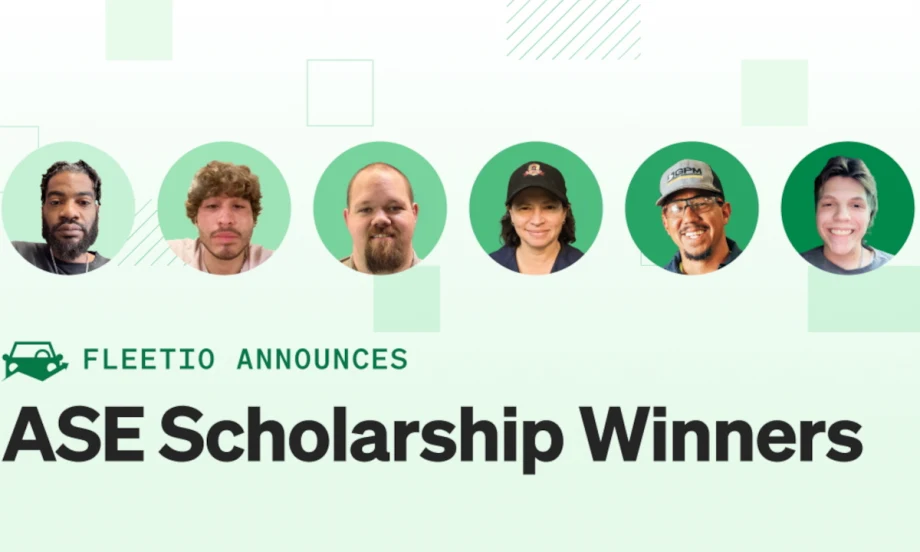 Six headshots in circles against a green background and headline for ASE Scholarship Winners.