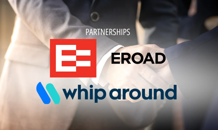 EROAD and Whip Around logos over a handshake, symbolizing a new fleet technology partnership focused on connected maintenance and compliance solutions.