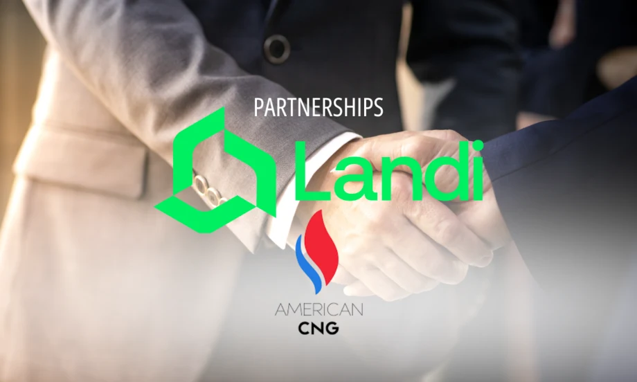 Handshake symbolizing Landi Technologies and American CNG partnership to launch first integrated RNG/CNG solution for medium-duty trucks across North America.