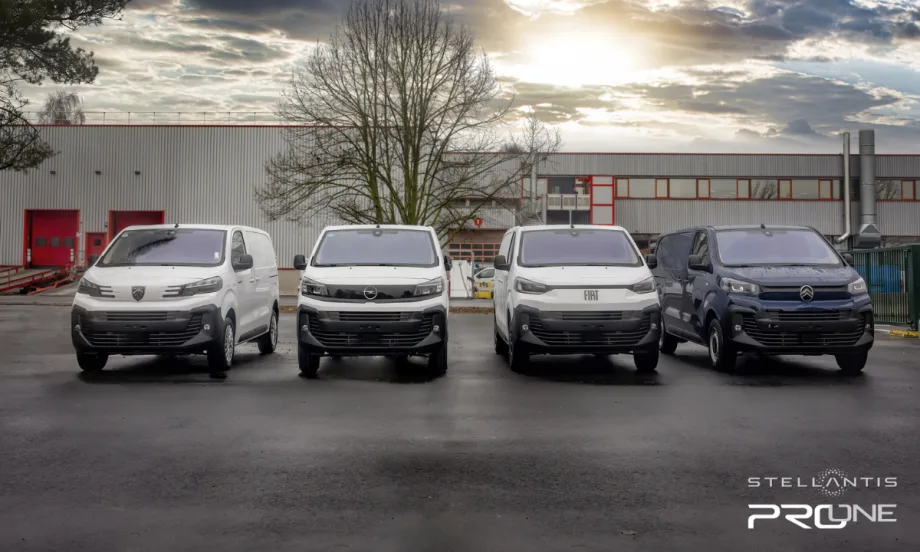 Stellantis Pro One commercial vehicle lineup on a cloudy day