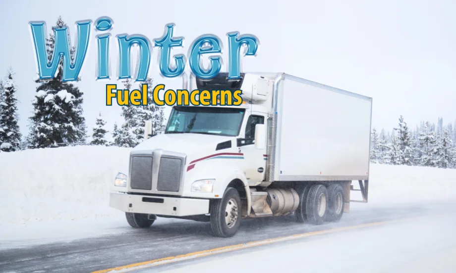 Truck driving on a snowy road with headline Winter Fuel Concerns.