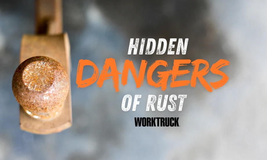Rusty trailer hitch ball showing corrosion risks and hidden dangers of rust in work truck fleets.