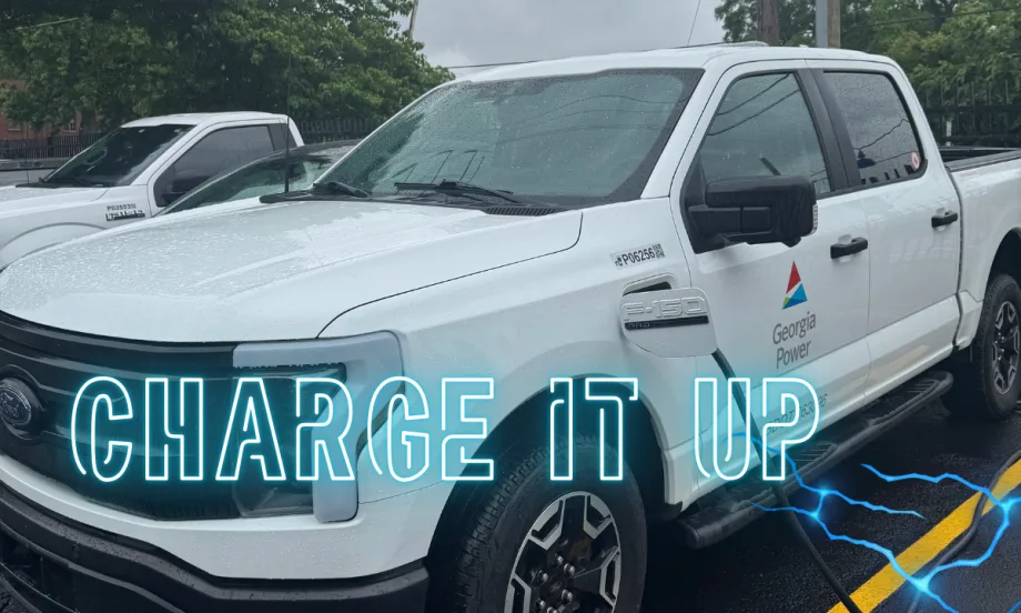 Ford F-150 Lightning from Georgia Power fleet used in Ford Pro pilot program testing smart charging for cost savings and grid efficiency.