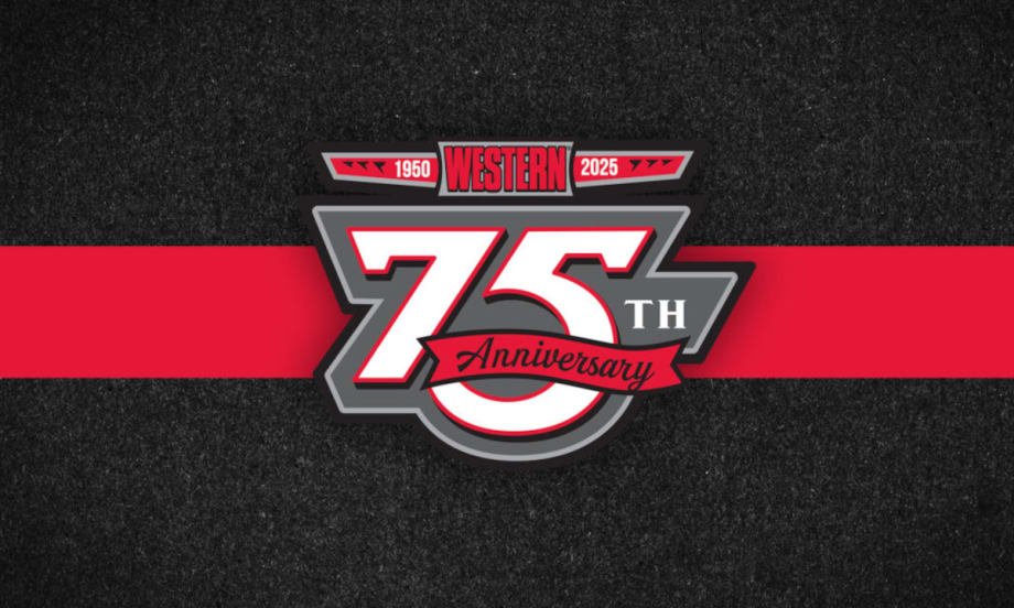 Black background and red and white logo for Western Products' 75 anniversary.