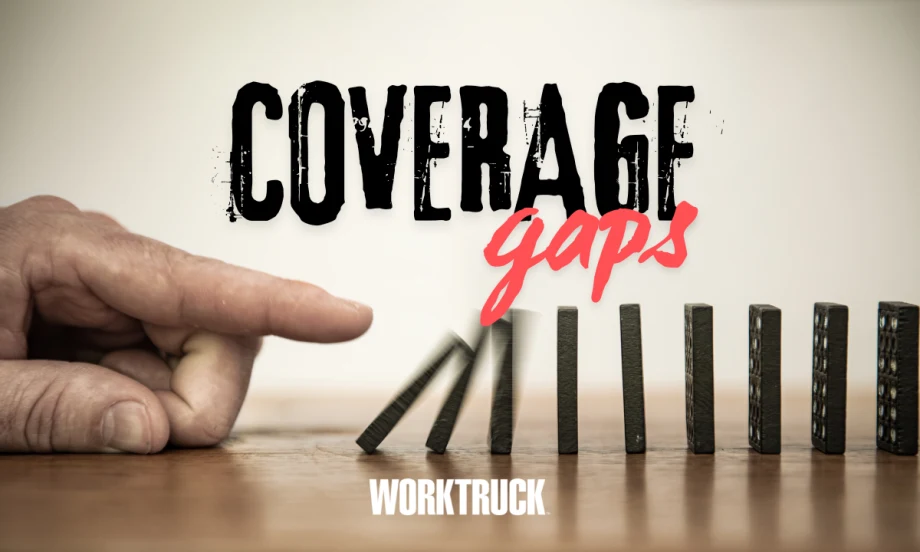 Hand pushing dominoes with the words “Coverage Gaps,” symbolizing how small insurance gaps can trigger bigger problems.