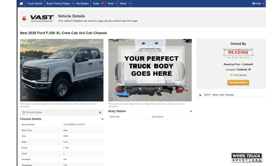 Computer screen showing inventory details and a work truck.