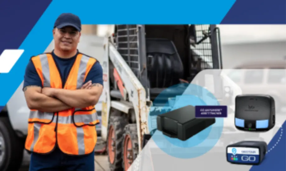Transportation industry worker in safety vest and inset telematics devices.