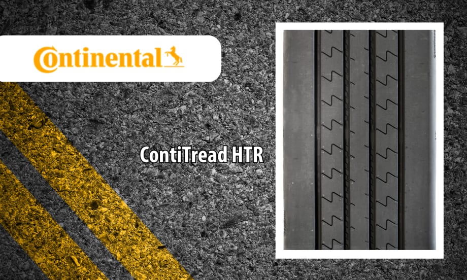 asphalt background with inset image of a tire treat and logo for Continental.