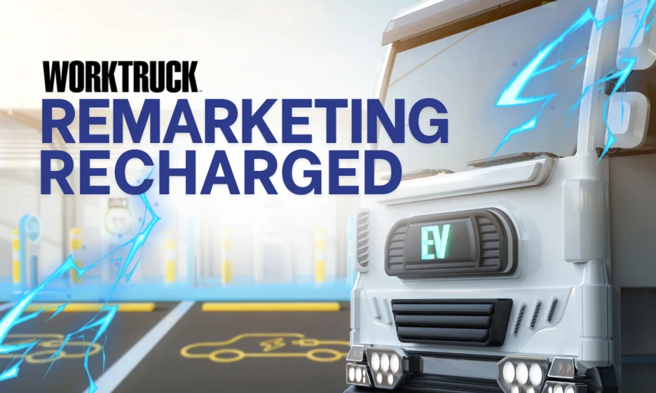 An electric truck charges at a modern station with glowing blue energy lines, symbolizing how EVs, technology, and people are recharging the future of fleet remarketing.
