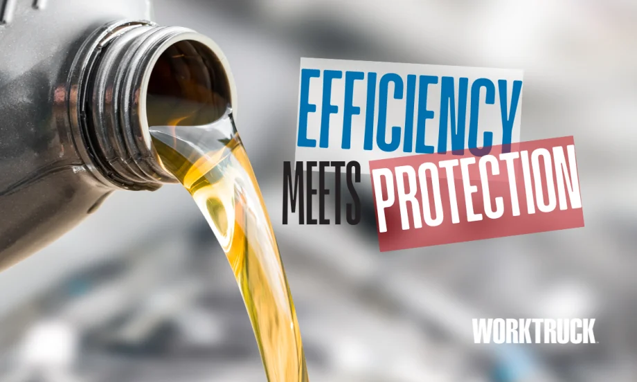 Close-up of golden motor oil being poured from a container, illustrating modern low-viscosity lubricants that improve fuel economy and engine protection for heavy-duty fleets.