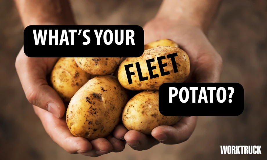 Hands holding several russet potatoes with the text “What’s Your Fleet Potato?” promoting creative, unexpected ideas in fleet management.