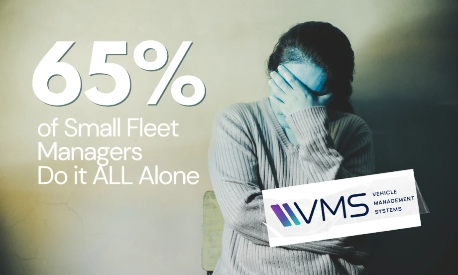 A stressed person covers their face, illustrating that 65% of small fleet managers handle all operations alone, according to a Vehicle Management Systems (VMS) survey.
