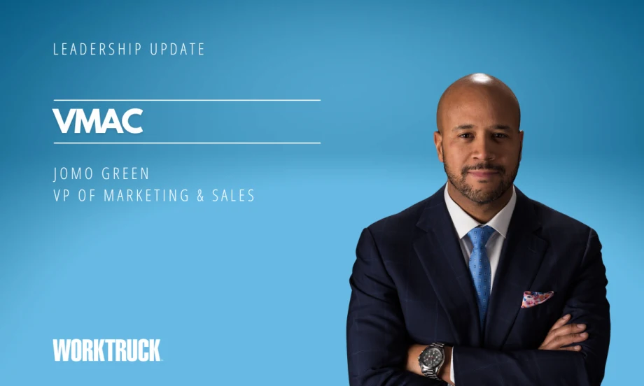 Man in business attire against a blue background and white headlines for Leadership Update, VMAC, and the man's name and title.