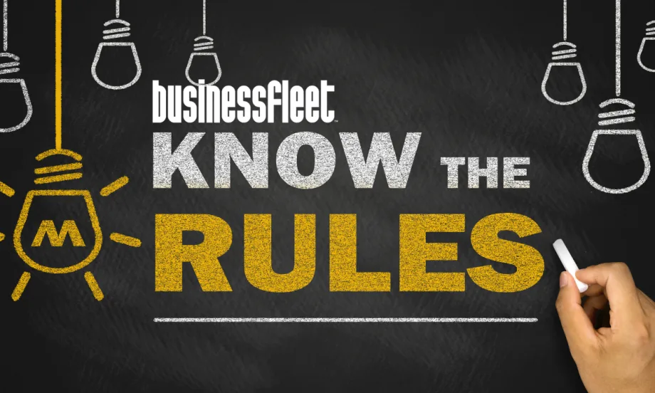 Chalkboard graphic with “Business Fleet Know the Rules” highlighting key principles small fleet managers should follow in 2026.