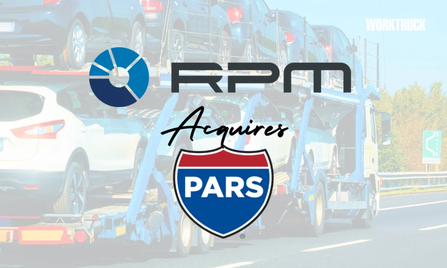 Faint background image of car hauler and logos for RPM and PARS, with the work Acquires between the logos.