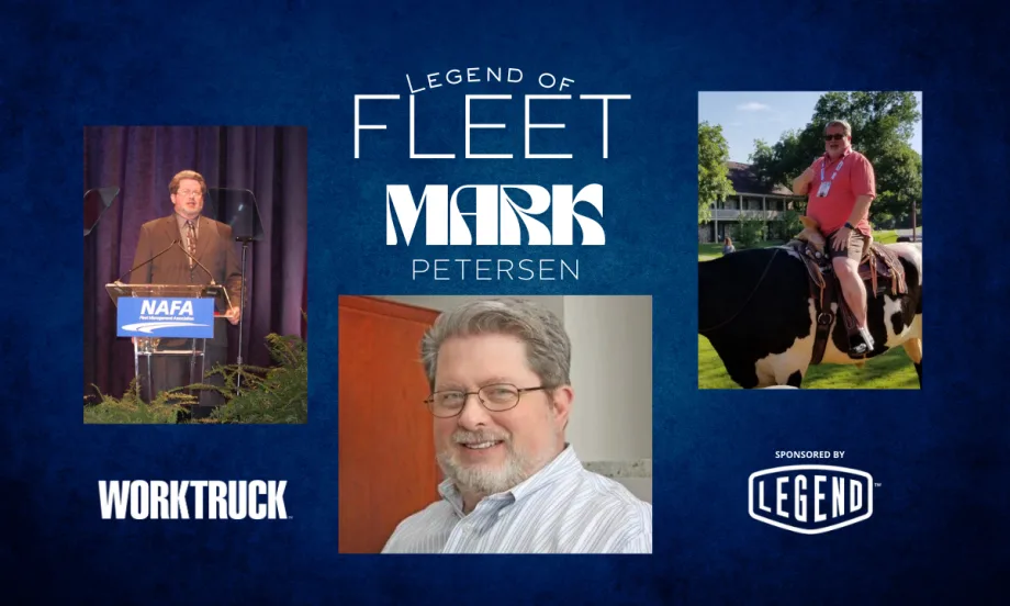 Legend of Fleet honoree Mark Petersen shown in a collage of career moments, highlighting his four-decade impact on fleet management through leadership, service, and industry relationships.