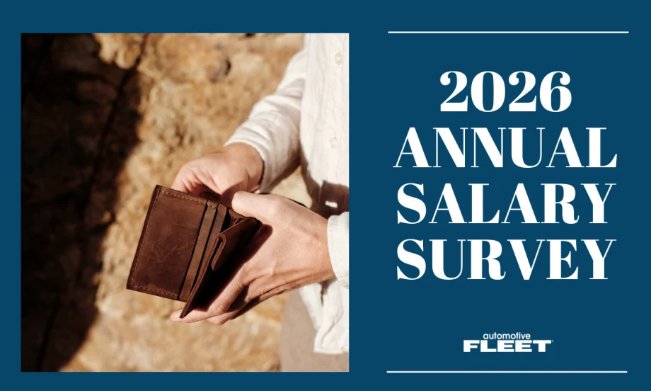 Someone holds a brown wallet open on the left side of an image with a blue background, with text detailing a survey on the right.