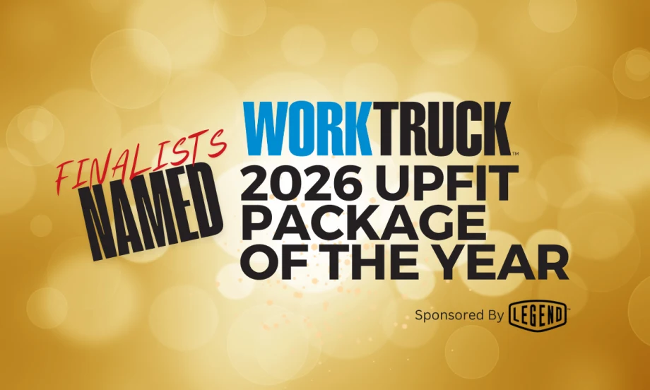Graphic announcing Work Truck’s 2026 Upfit Package of the Year Top 3 finalists across truck, van, and SUV categories, sponsored by Legend Fleet.