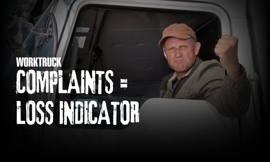 Angry work truck driver in cab showing frustration, symbolizing how unresolved driver complaints can lead to fleet losses and claims.