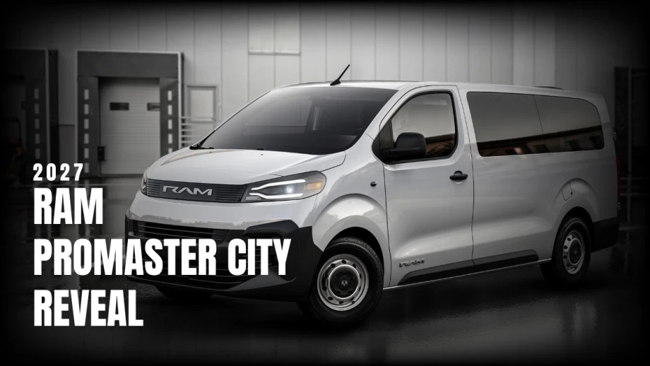 An image of Ram ProMaster City with statement 2027 Ram ProMaster City Reveal teasing the new compact commercial van.