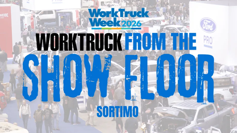 Work Truck Week 2026 show floor graphic highlighting Sortimo and its vehicle upfitting solutions for fleet efficiency, customization, and productivity.